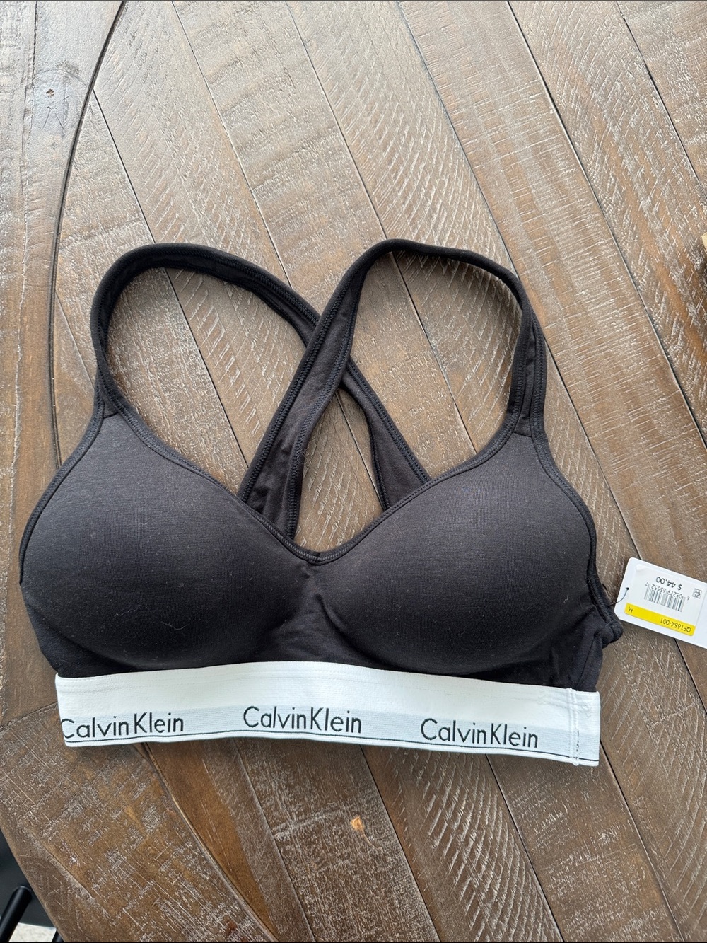 Calvin Klein Black Padded Sports Bralette with White Logo Band